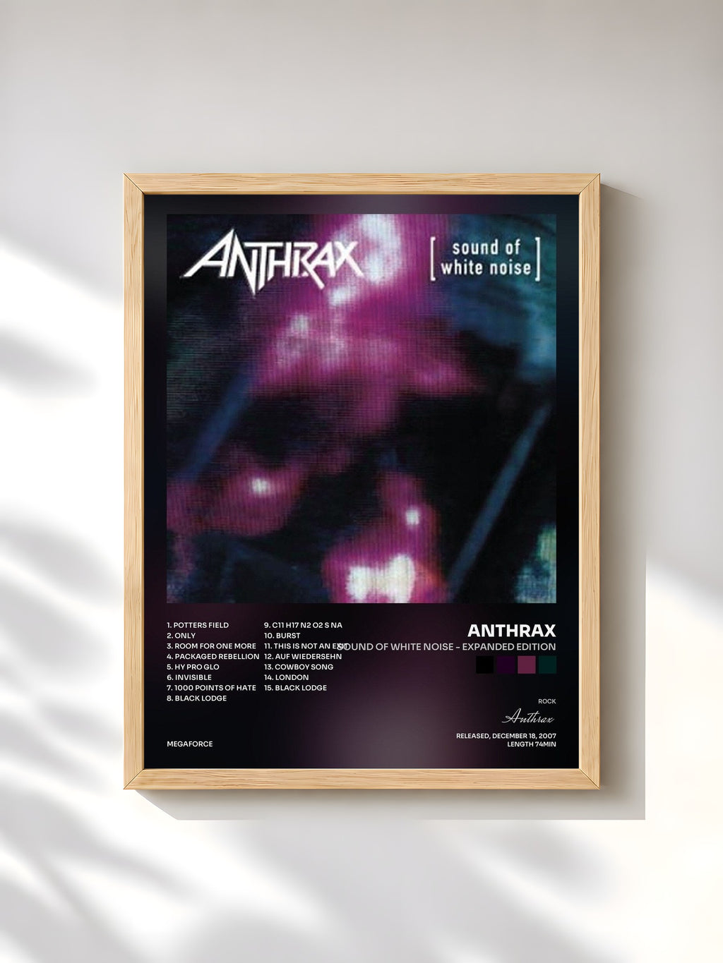 #bois Tableau de l'album Sound of White Noise - Expanded Edition de Anthrax, cadre en bois brut, imprimé et encadré en France
