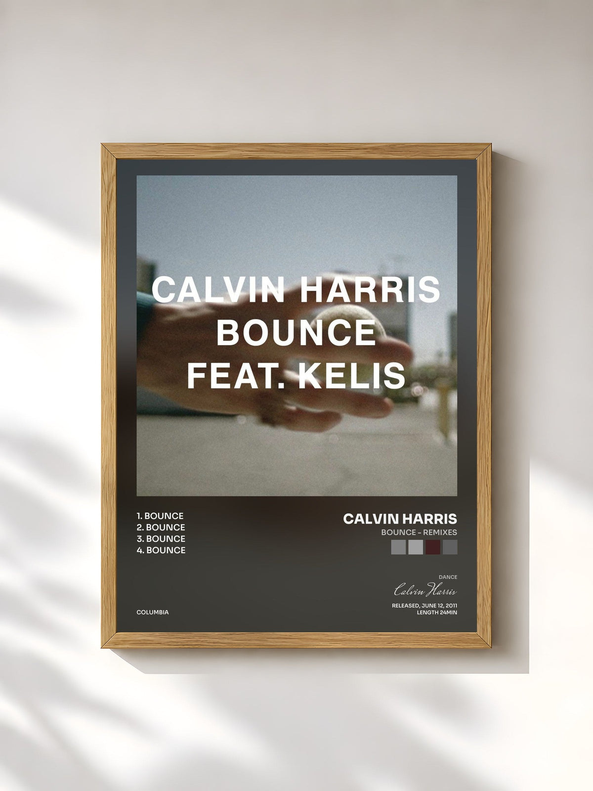 #bois Tableau de l'album Bounce - Remixes de Calvin Harris, cadre en bois brut, imprimé et encadré en France