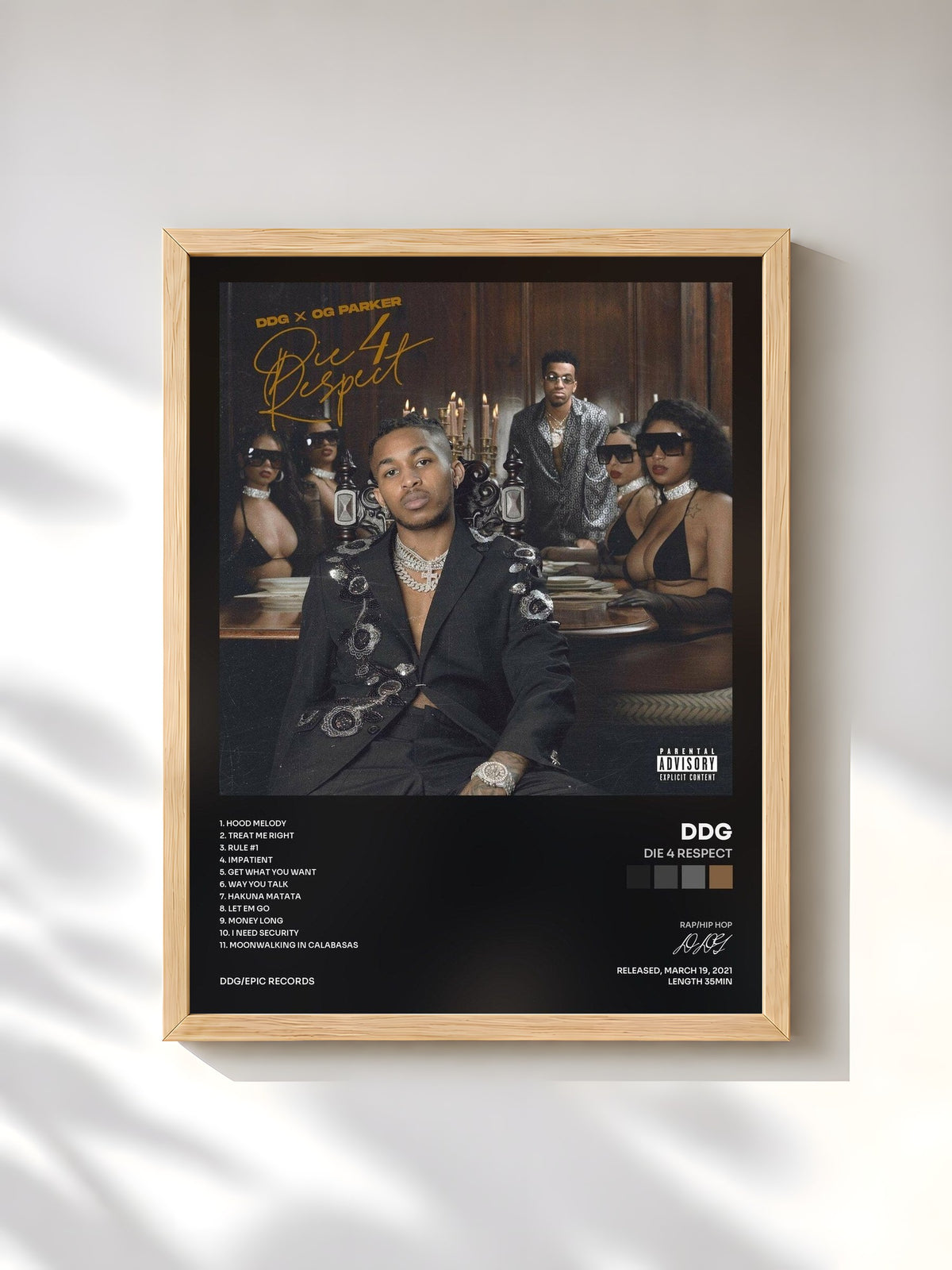 #bois Tableau de l'album Die 4 Respect de DDG, cadre en bois brut, imprimé et encadré en France