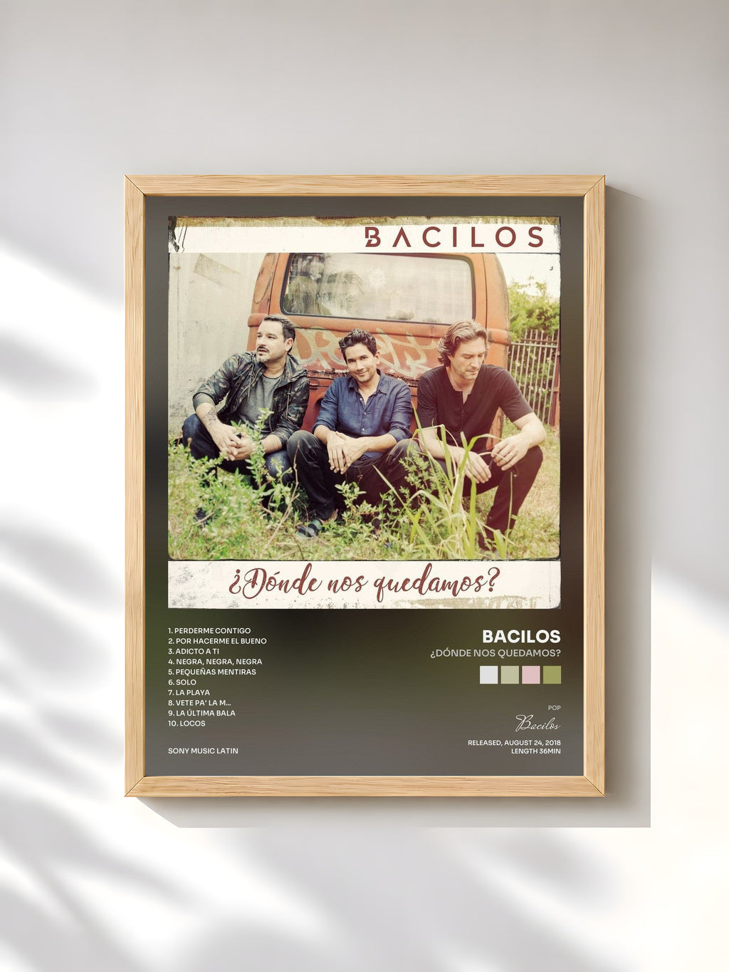 #bois Tableau de l'album ¿Dónde Nos Quedamos? de Bacilos, cadre en bois brut, imprimé et encadré en France