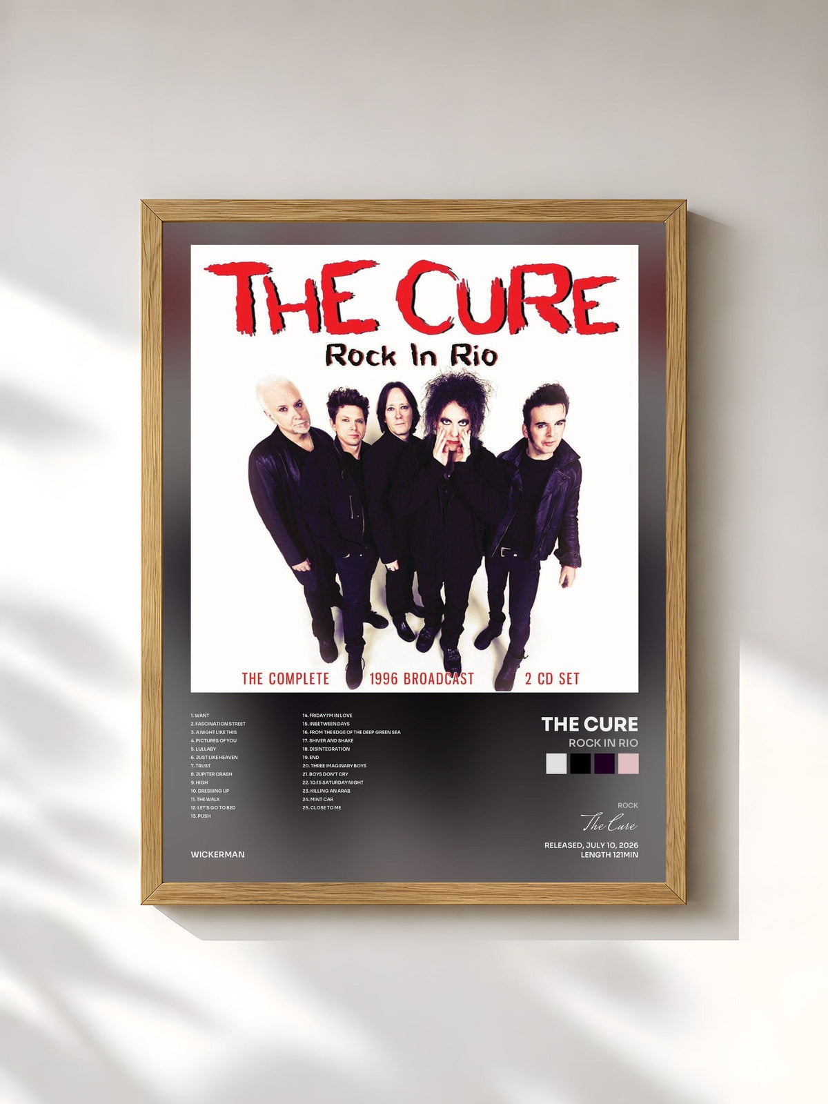#bois Tableau de l'album Rock In Rio de The Cure, cadre en bois brut, imprimé et encadré en France