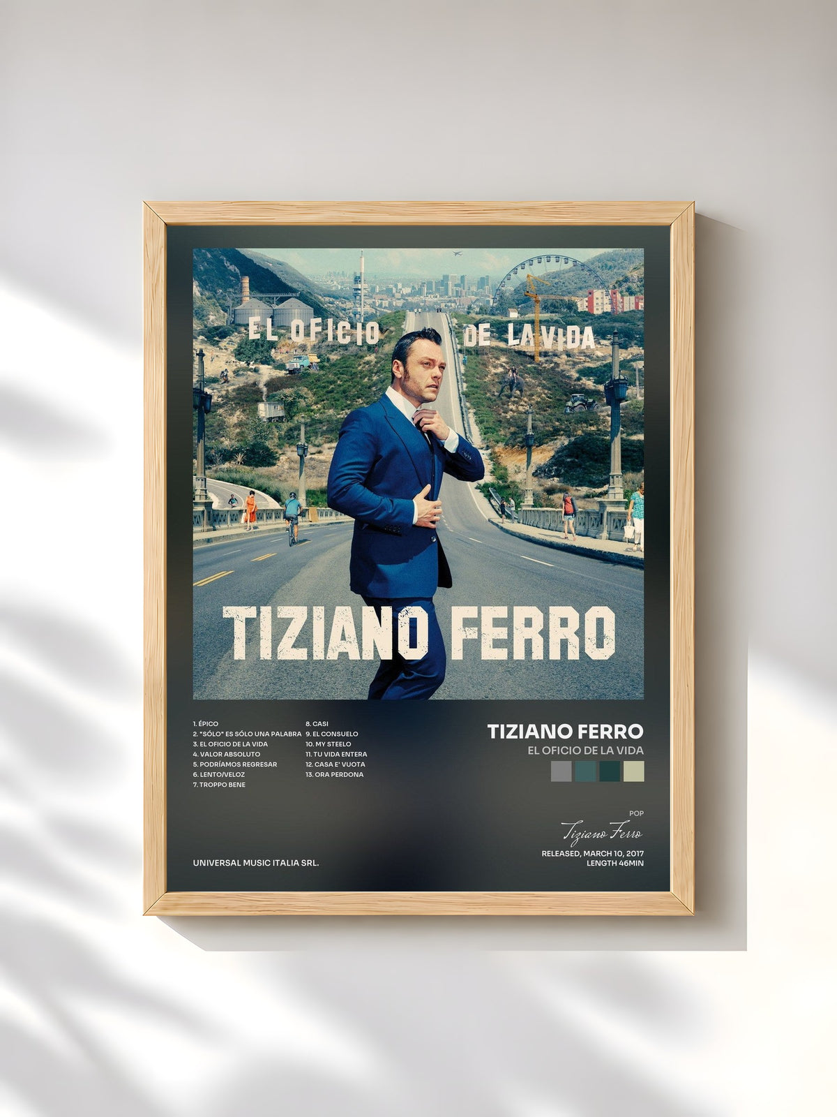 #bois Tableau de l'album El Oficio De La Vida de Tiziano Ferro, cadre en bois brut, imprimé et encadré en France