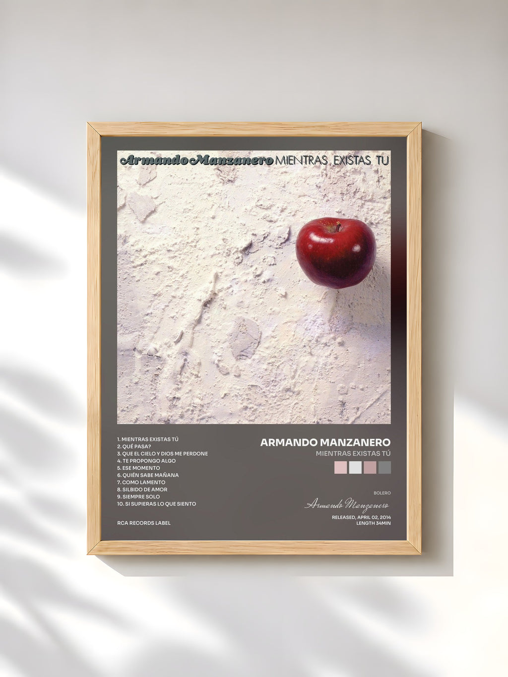 #bois Tableau de l'album Mientras Existas Tú de Armando Manzanero, cadre en bois brut, imprimé et encadré en France