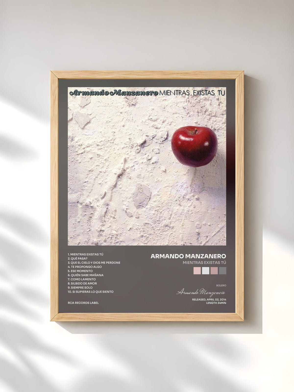 #bois Tableau de l'album Mientras Existas Tú de Armando Manzanero, cadre en bois brut, imprimé et encadré en France