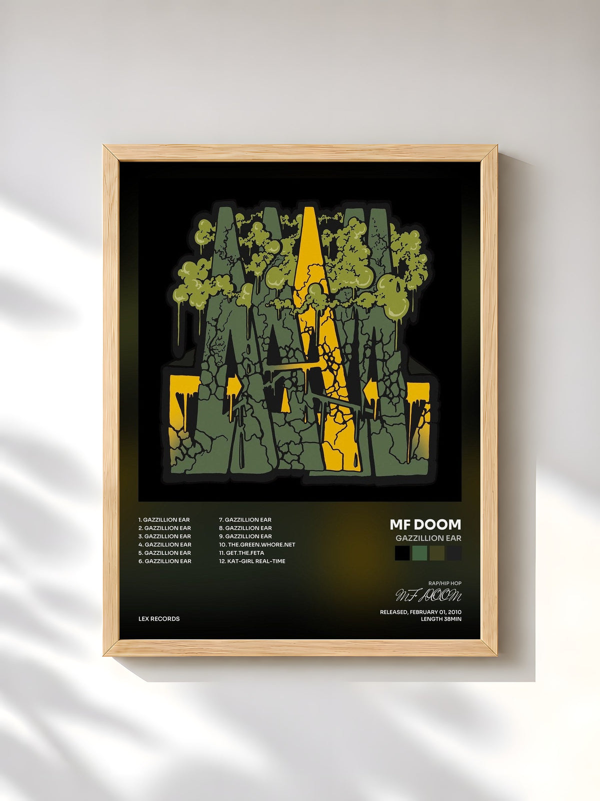 #bois Tableau de l'album Gazzillion Ear de MF DOOM, cadre en bois brut, imprimé et encadré en France