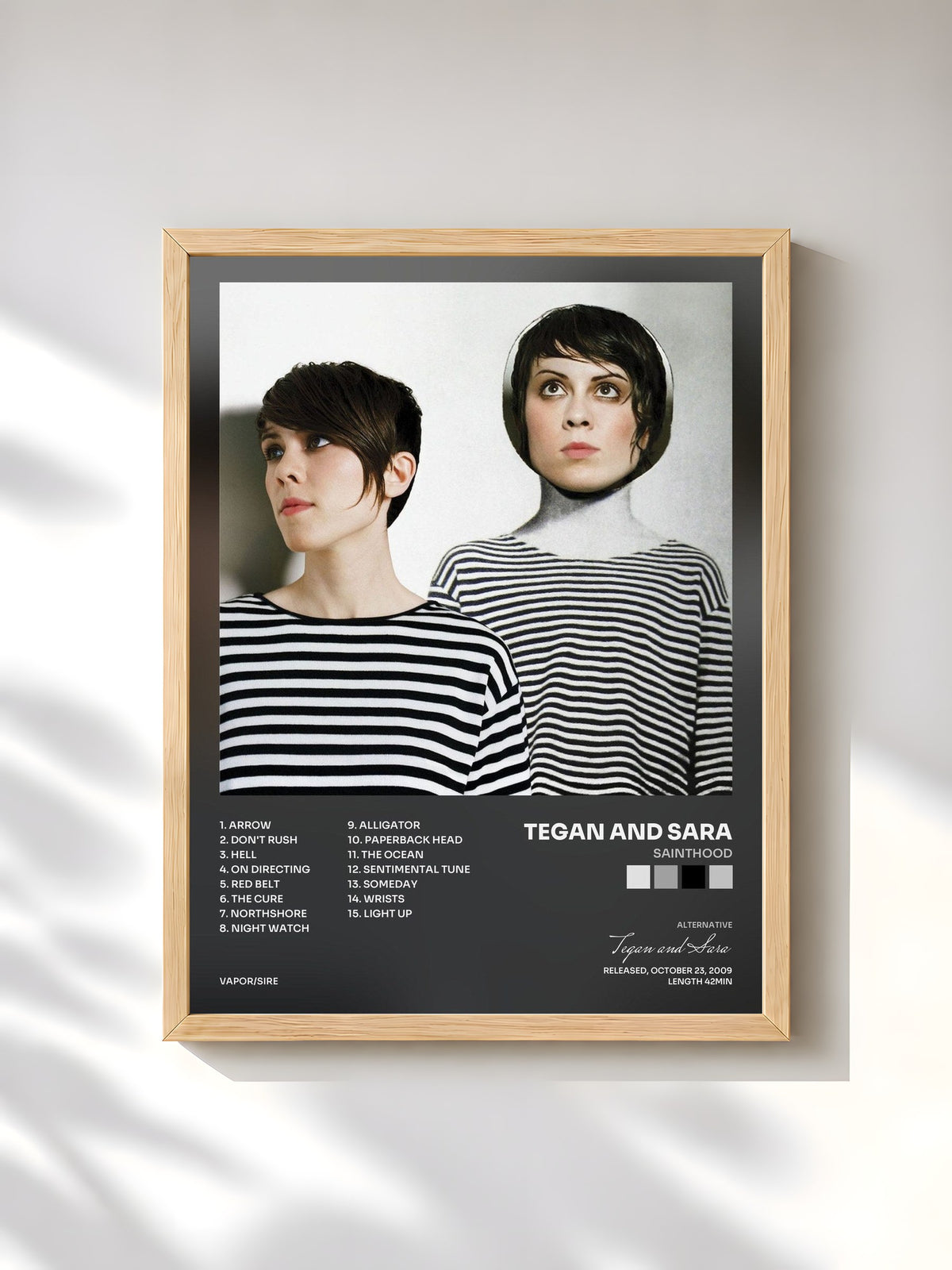 #bois Tableau de l'album Sainthood de Tegan and Sara, cadre en bois brut, imprimé et encadré en France