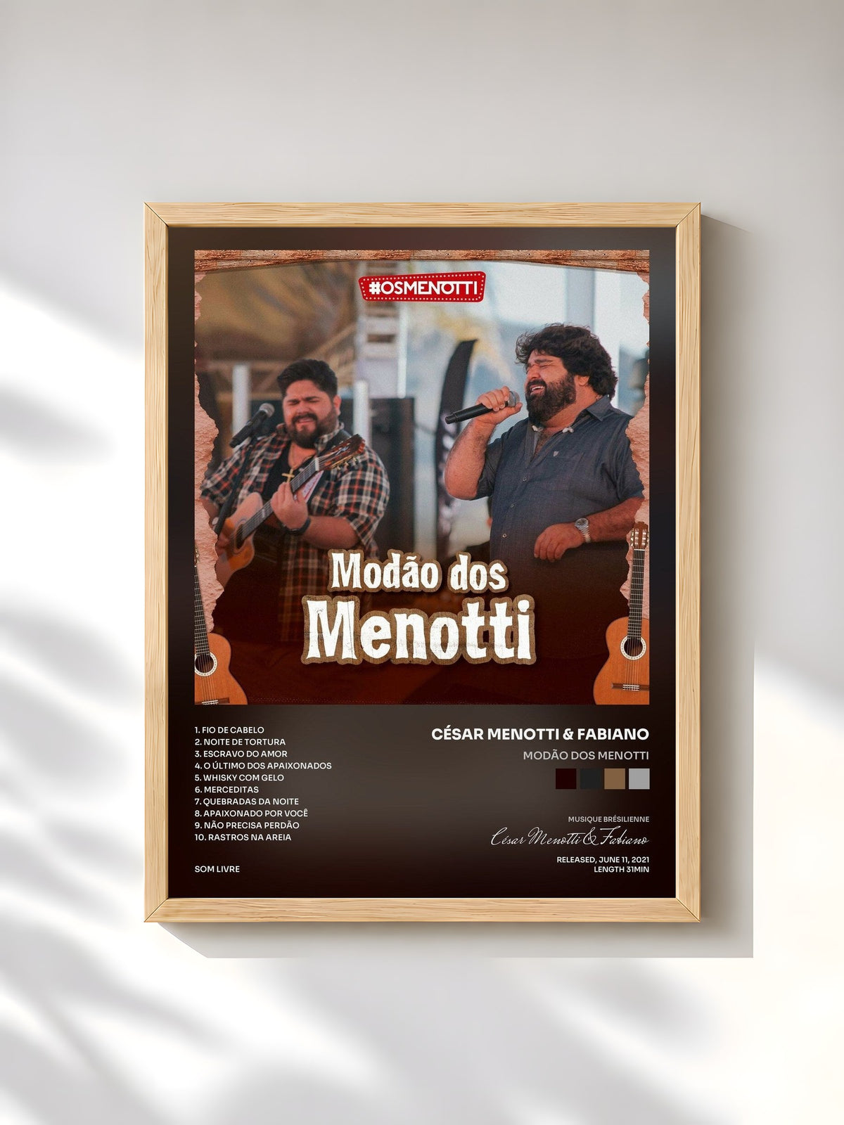 #bois Tableau de l'album Modão Dos Menotti de César Menotti & Fabiano, cadre en bois brut, imprimé et encadré en France