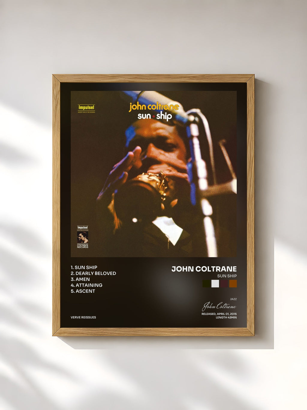 #bois Tableau de l'album Sun Ship de John Coltrane, cadre en bois brut, imprimé et encadré en France