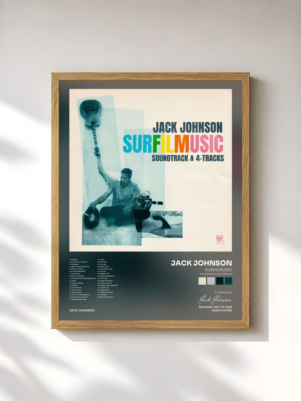 #bois Tableau de l'album SURFILMUSIC (Soundtrack & 4-Tracks) de Jack Johnson, cadre en bois brut, imprimé et encadré en France