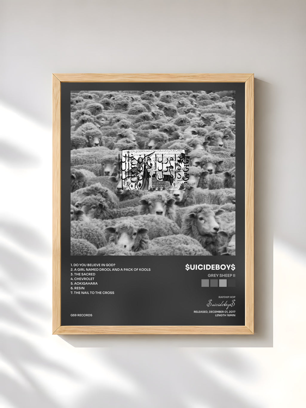 #bois Tableau de l'album Grey Sheep II de $uicideboy$, cadre en bois brut, imprimé et encadré en France
