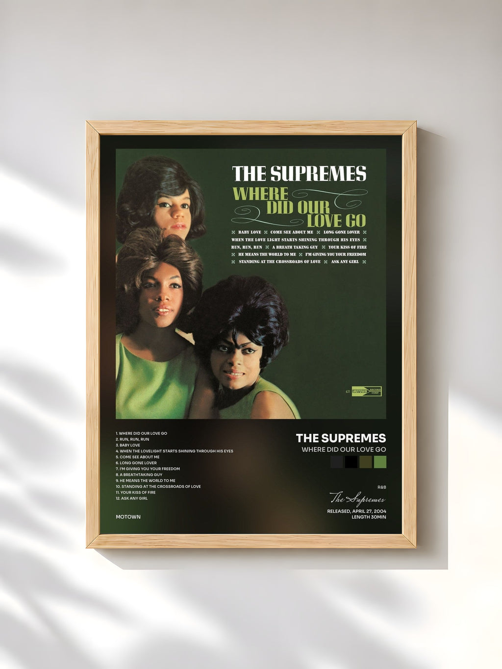 #bois Tableau de l'album Where Did Our Love Go de The Supremes, cadre en bois brut, imprimé et encadré en France