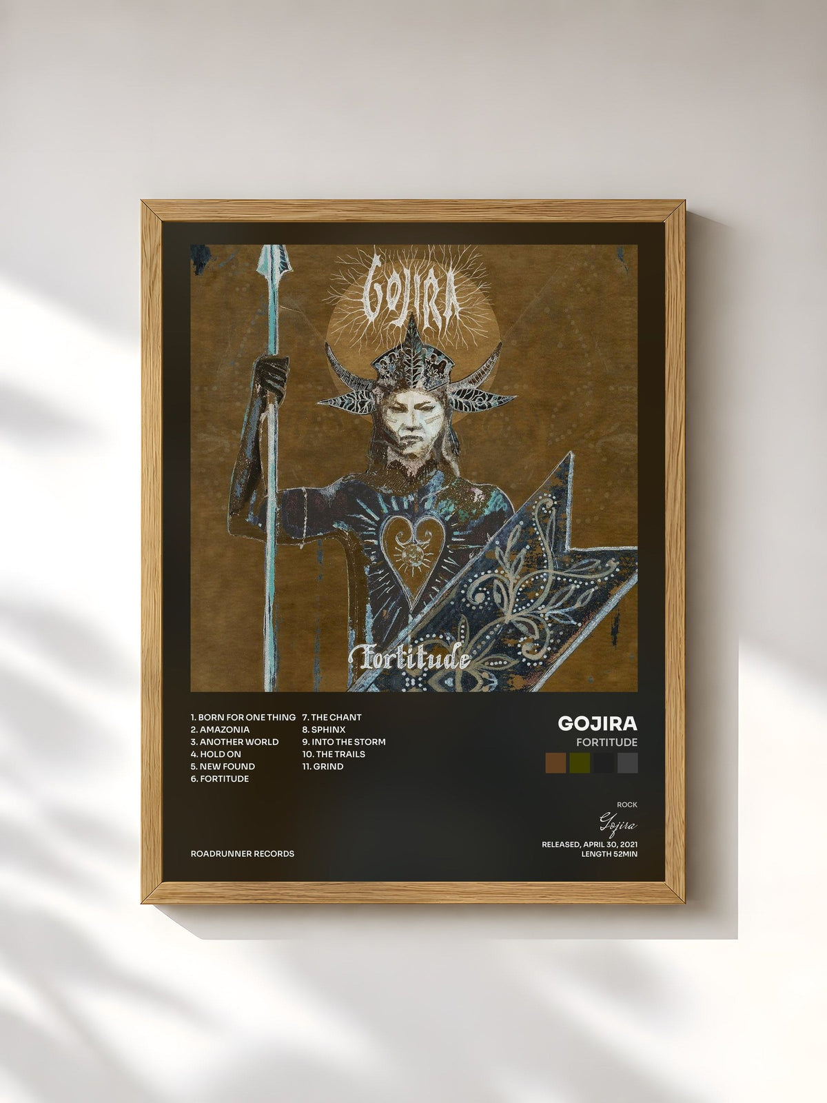 #bois Tableau de l'album Fortitude de Gojira, cadre en bois brut, imprimé et encadré en France