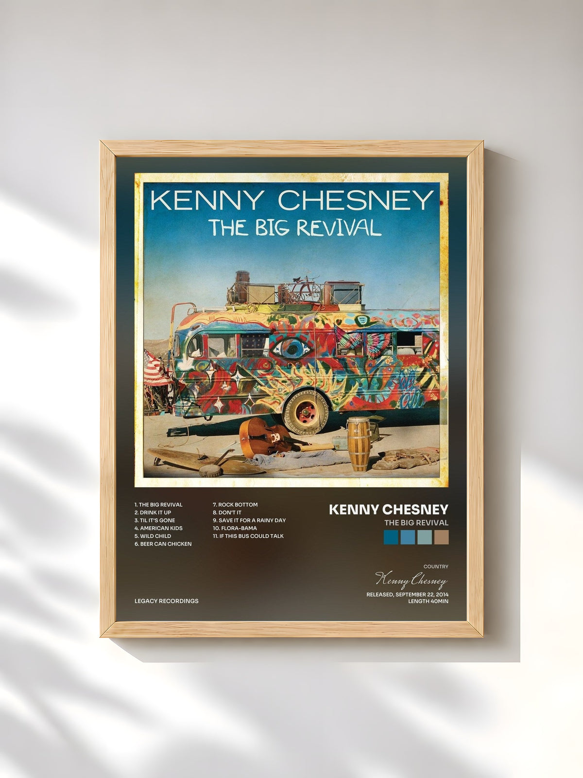 #bois Tableau de l'album The Big Revival de Kenny Chesney, cadre en bois brut, imprimé et encadré en France