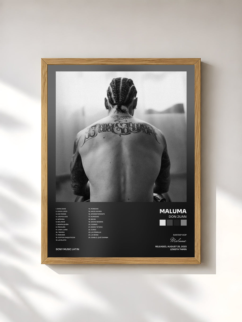 #bois Tableau de l'album Don Juan de Maluma, cadre en bois brut, imprimé et encadré en France