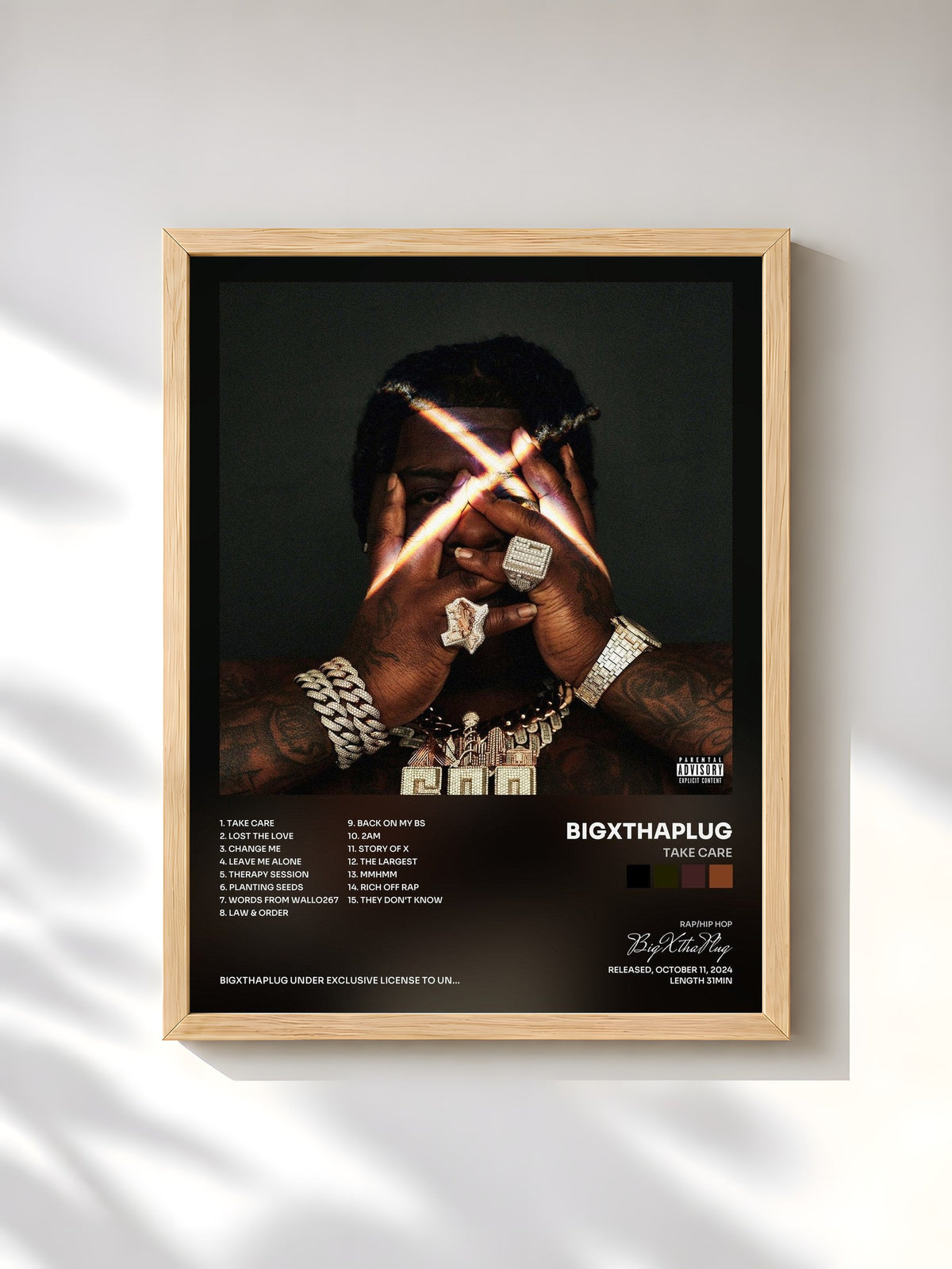 #bois Tableau de l'album TAKE CARE de BigXthaPlug, cadre en bois brut, imprimé et encadré en France