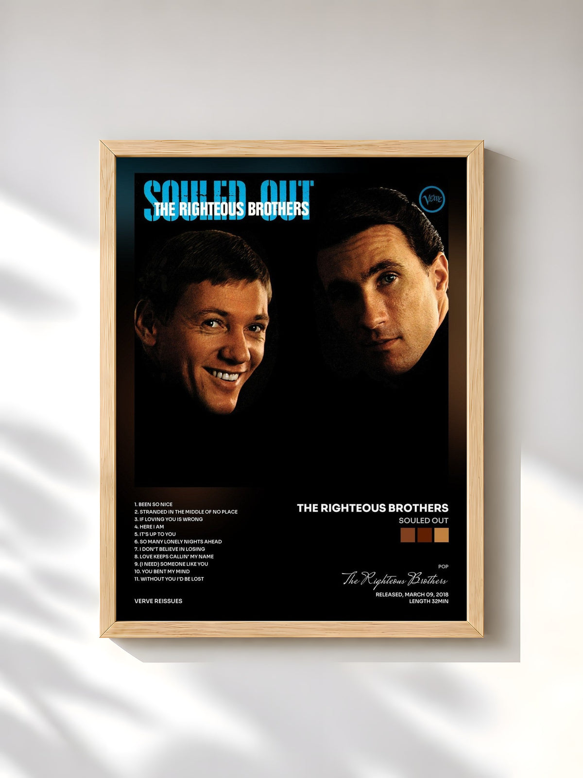 #bois Tableau de l'album Souled Out de The Righteous Brothers, cadre en bois brut, imprimé et encadré en France