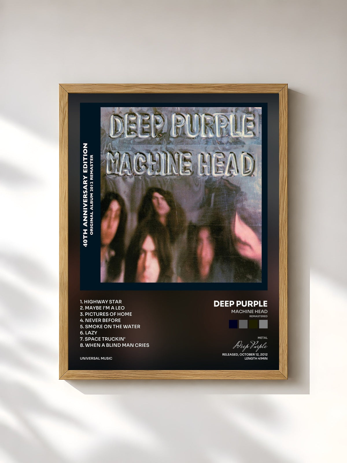 #bois Tableau de l'album Machine Head (Remastered) de Deep Purple, cadre en bois brut, imprimé et encadré en France