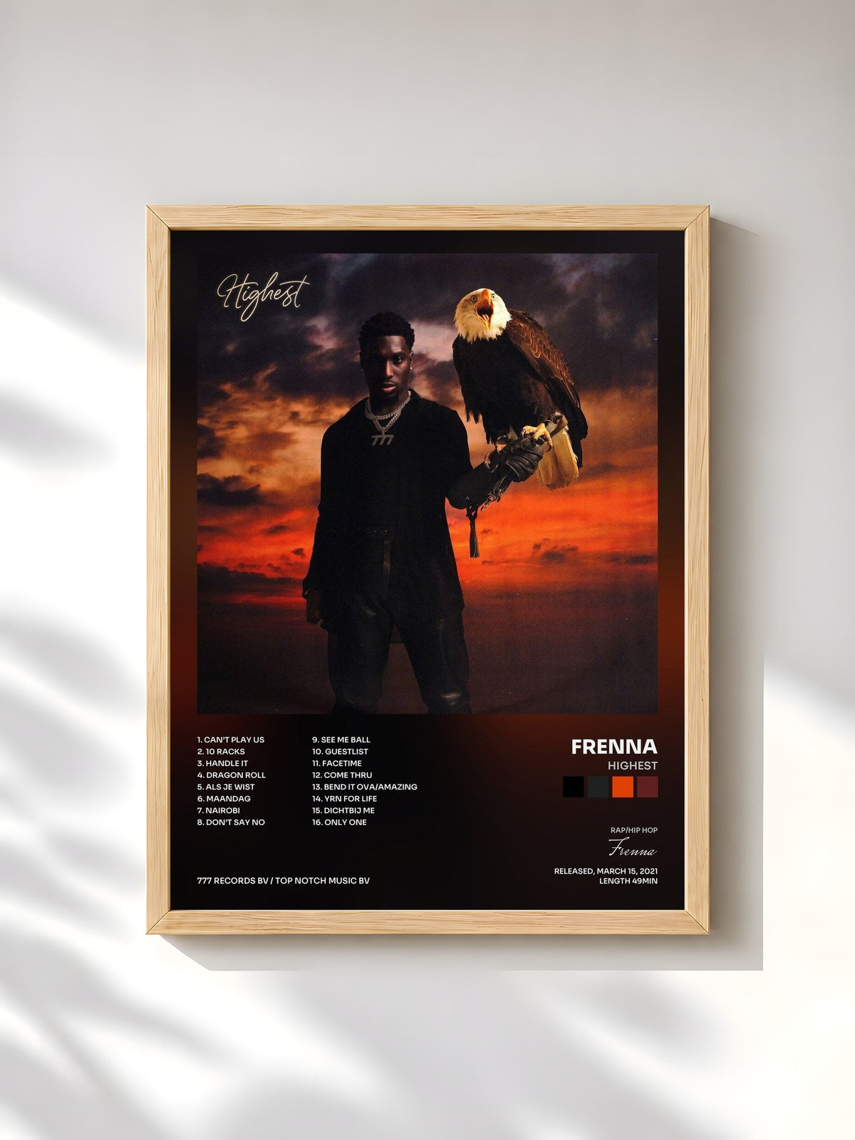 #bois Tableau de l'album Highest de Frenna, cadre en bois brut, imprimé et encadré en France