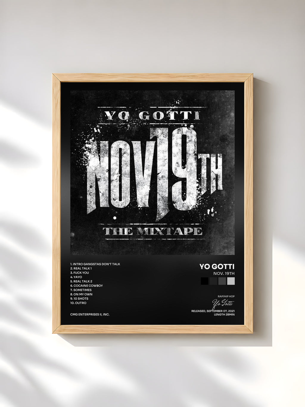 #bois Tableau de l'album Nov. 19th de Yo Gotti, cadre en bois brut, imprimé et encadré en France