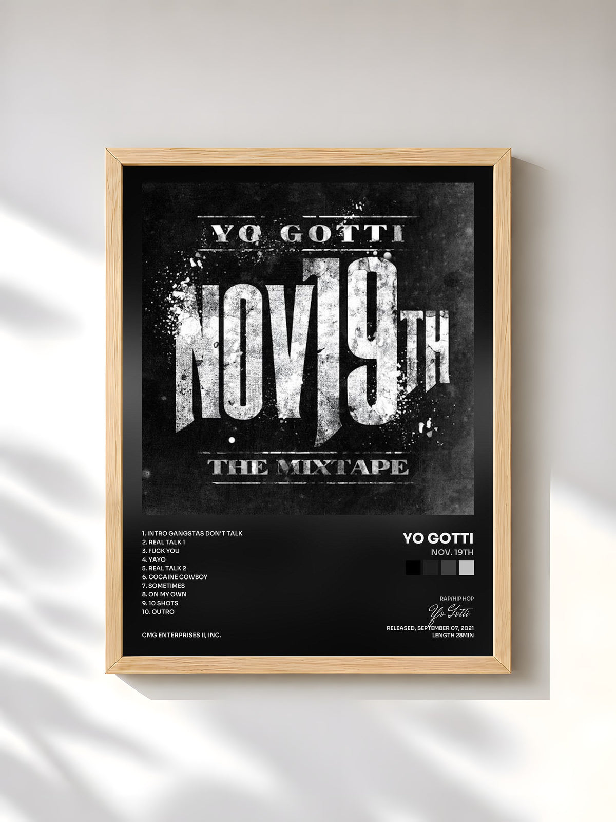 #bois Tableau de l'album Nov. 19th de Yo Gotti, cadre en bois brut, imprimé et encadré en France