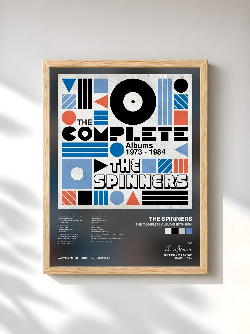 #bois Tableau de l'album The Complete Albums 1973-1984 de The Spinners, cadre en bois brut, imprimé et encadré en France