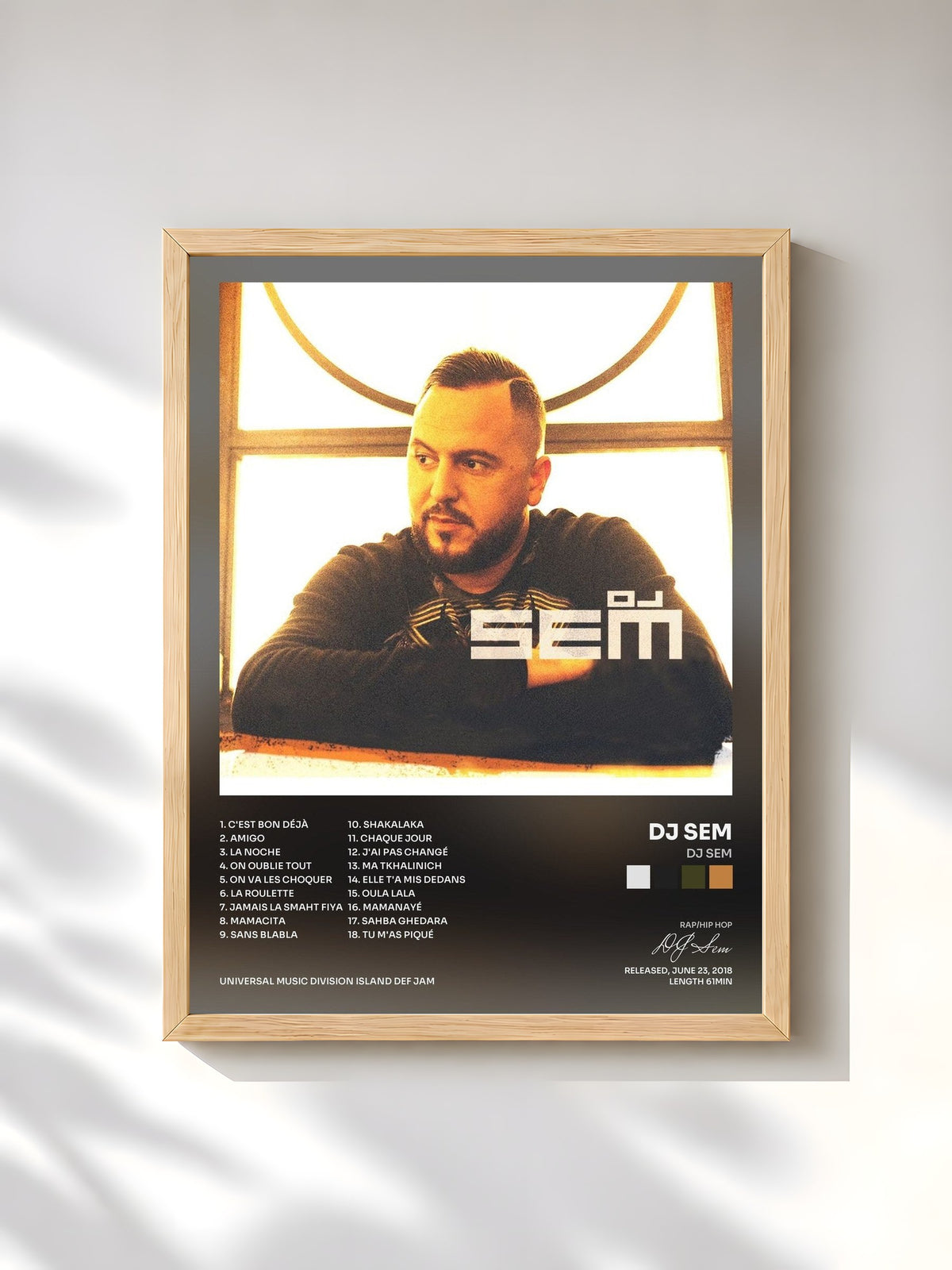 #bois Tableau de l'album DJ Sem de DJ Sem, cadre en bois brut, imprimé et encadré en France