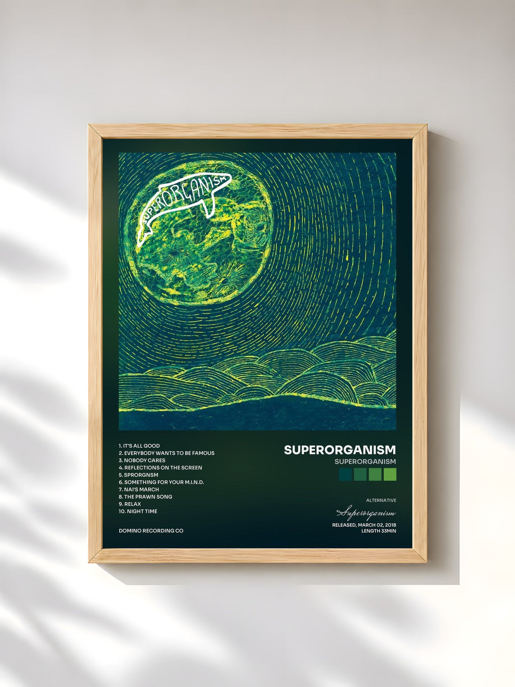 #bois Tableau de l'album Superorganism de Superorganism, cadre en bois brut, imprimé et encadré en France