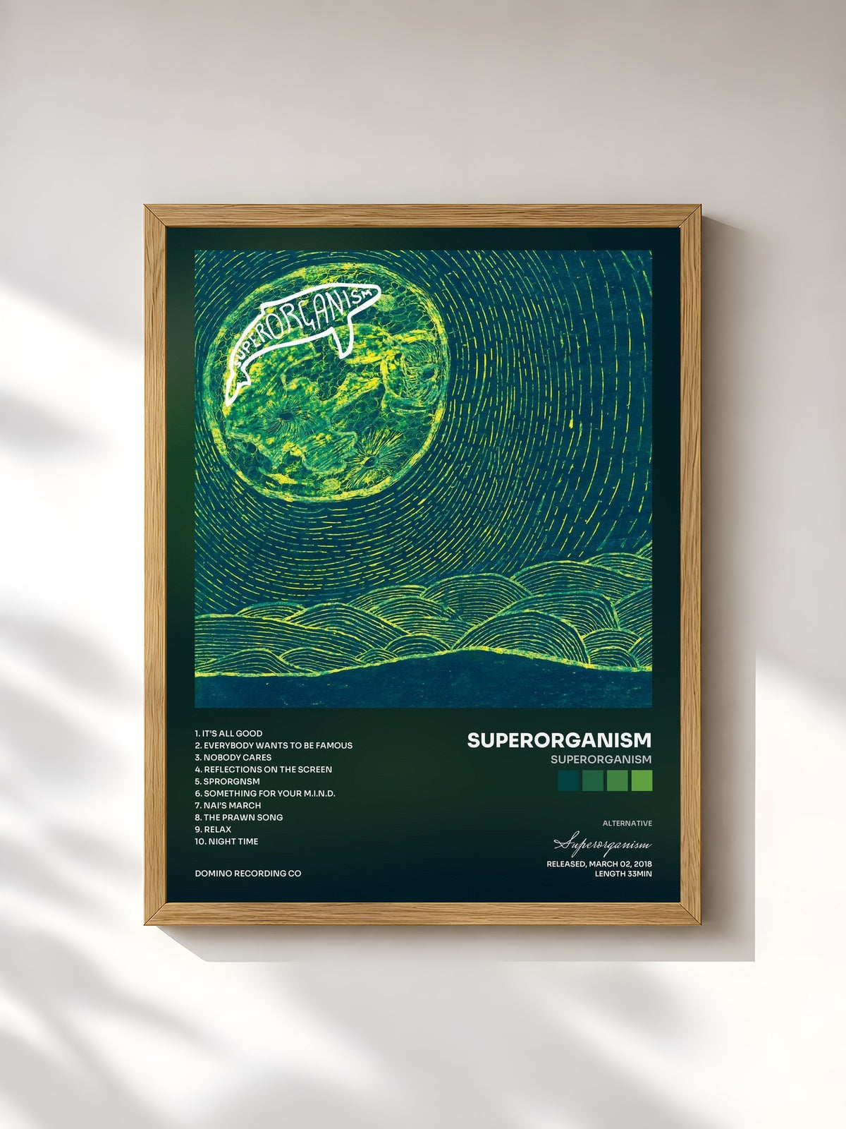 #bois Tableau de l'album Superorganism de Superorganism, cadre en bois brut, imprimé et encadré en France