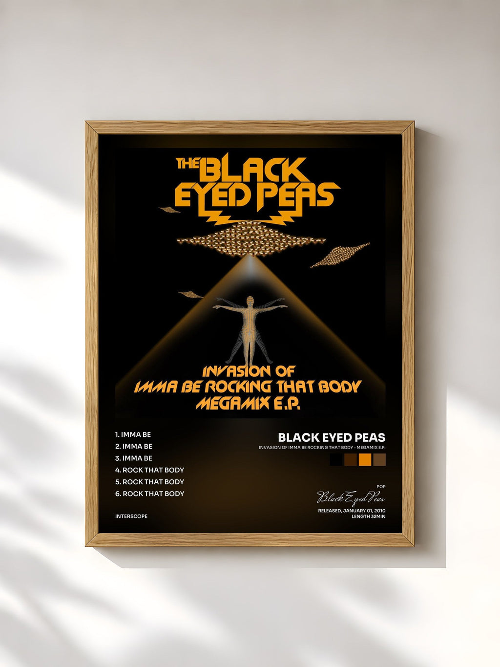 #bois Tableau de l'album Invasion Of Imma Be Rocking That Body - Megamix E.P. de Black Eyed Peas, cadre en bois brut, imprimé et encadré en France