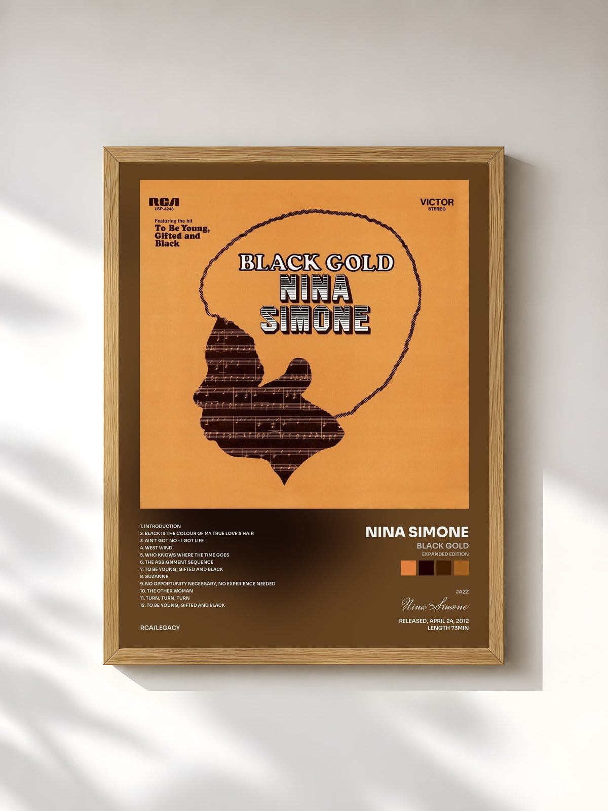 #bois Tableau de l'album Black Gold (Expanded Edition) de Nina Simone, cadre en bois brut, imprimé et encadré en France