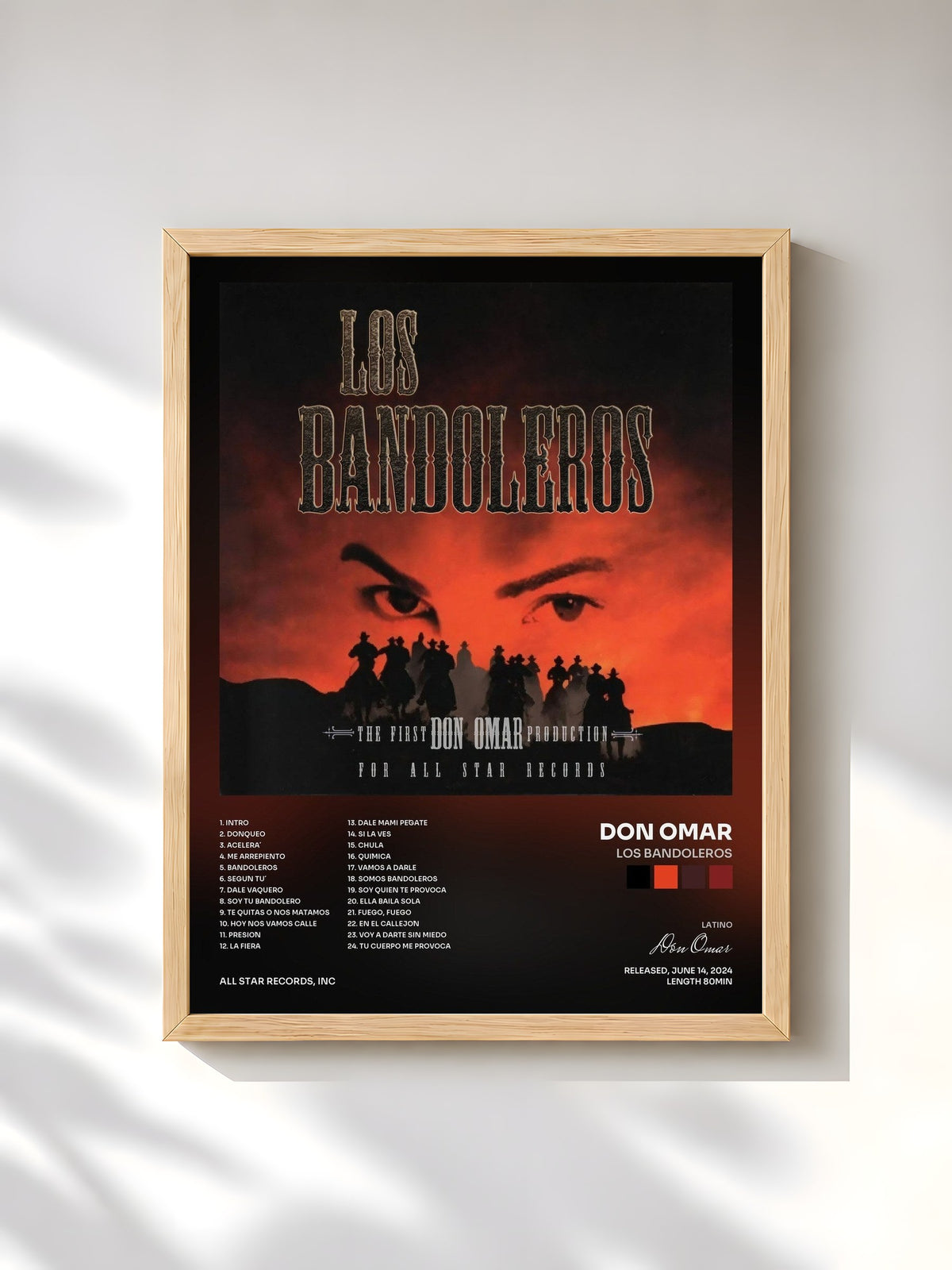 #bois Tableau de l'album Los Bandoleros de Don Omar, cadre en bois brut, imprimé et encadré en France