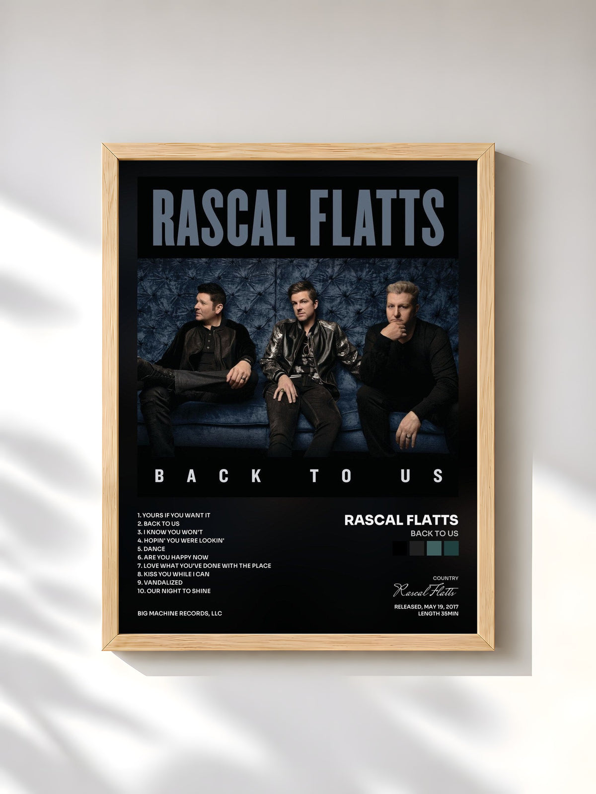 #bois Tableau de l'album Back To Us de Rascal Flatts, cadre en bois brut, imprimé et encadré en France