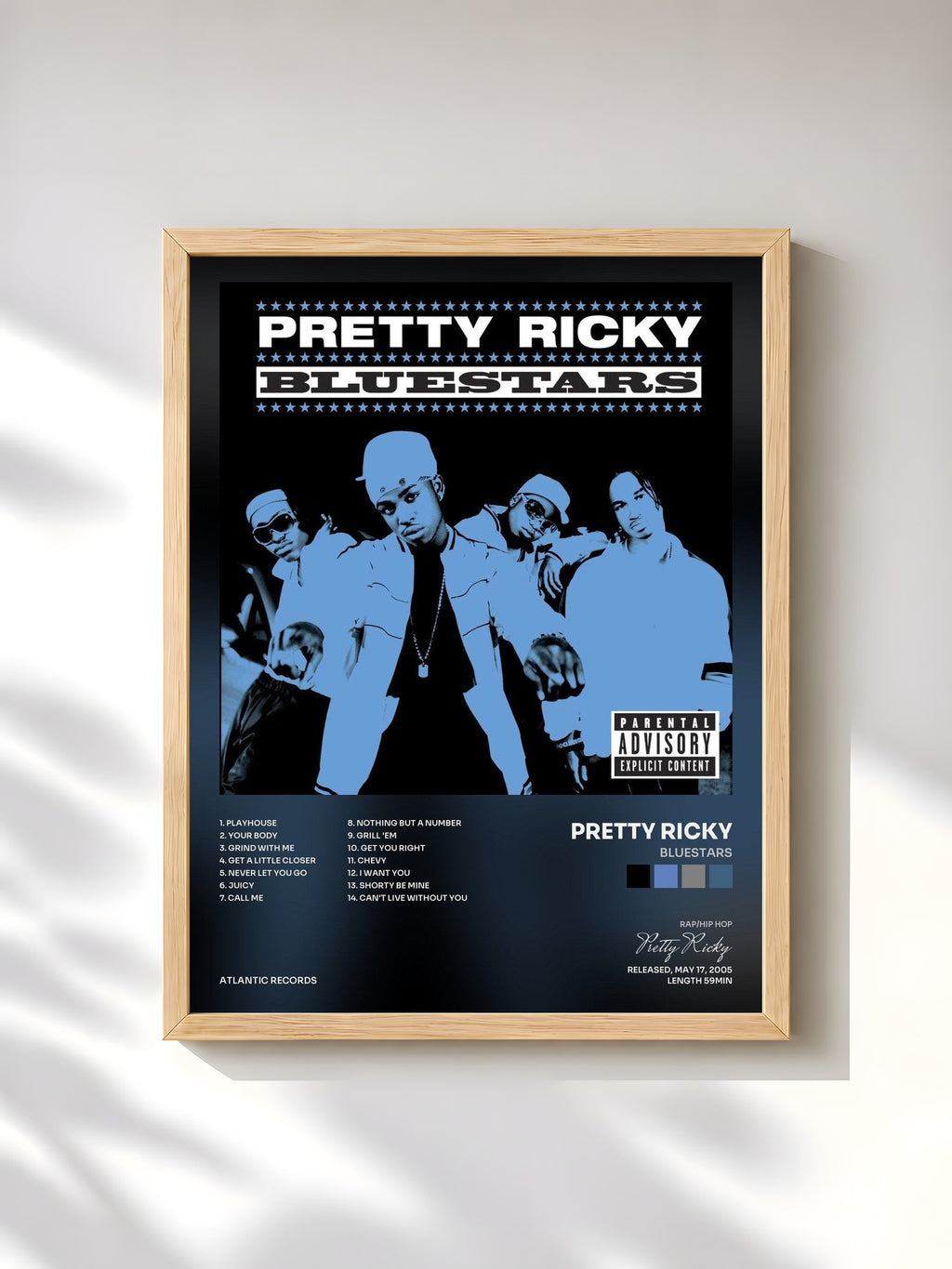 #bois Tableau de l'album Bluestars de Pretty Ricky, cadre en bois brut, imprimé et encadré en France