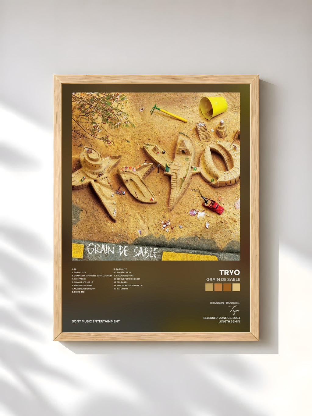 #bois Tableau de l'album Grain de sable de Tryo, cadre en bois brut, imprimé et encadré en France