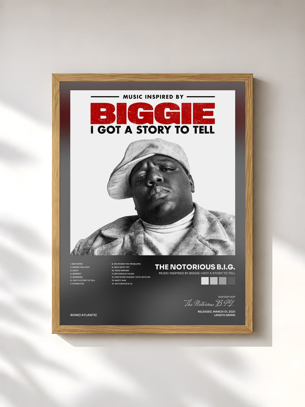 #bois Tableau de l'album Music Inspired By Biggie: I Got A Story To Tell de The Notorious B.I.G., cadre en bois brut, imprimé et encadré en France