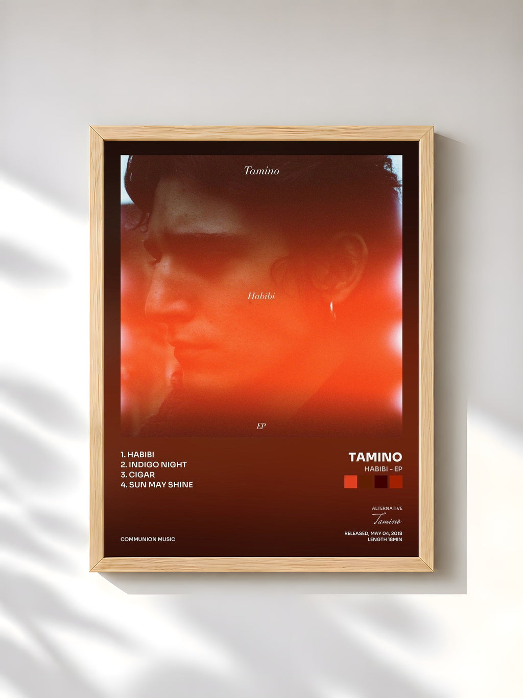#bois Tableau de l'album Habibi - EP de Tamino, cadre en bois brut, imprimé et encadré en France