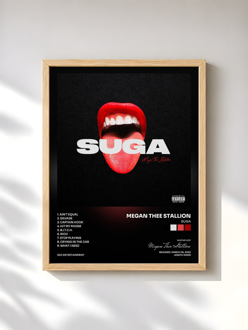 #bois Tableau de l'album Suga de Megan Thee Stallion, cadre en bois brut, imprimé et encadré en France