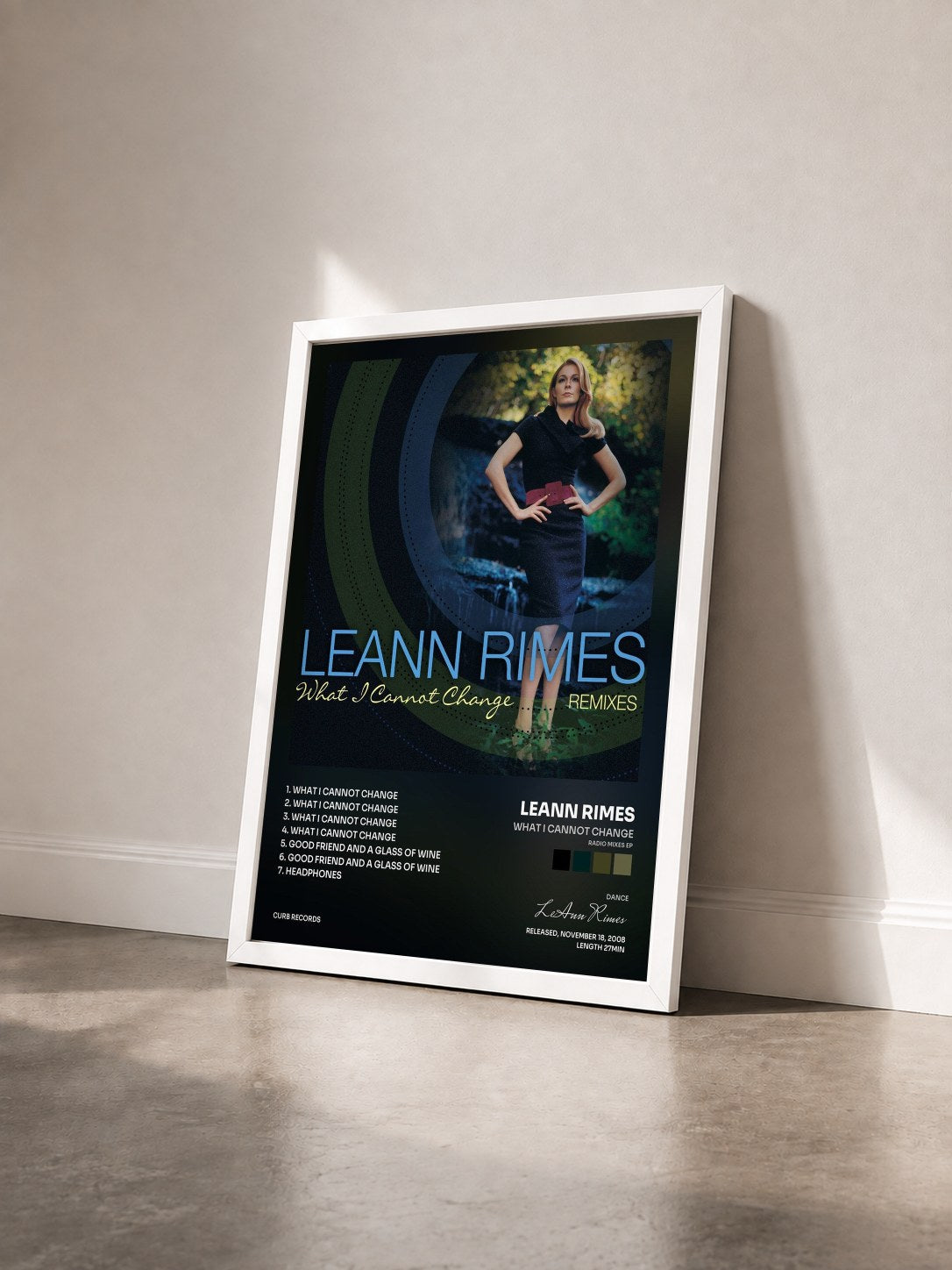 #blanc Tableau de l'album What I Cannot Change (Radio Mixes EP) de LeAnn Rimes vu de trois quarts, cadre blanc