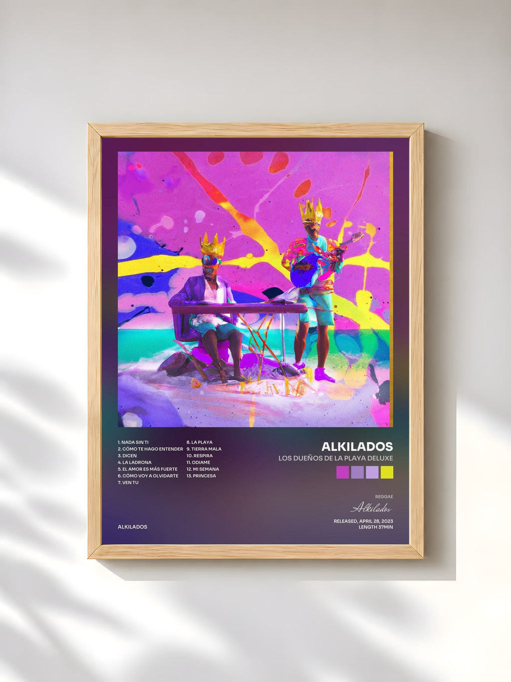 #bois Tableau de l'album Los Dueños de la Playa Deluxe de Alkilados, cadre en bois brut, imprimé et encadré en France