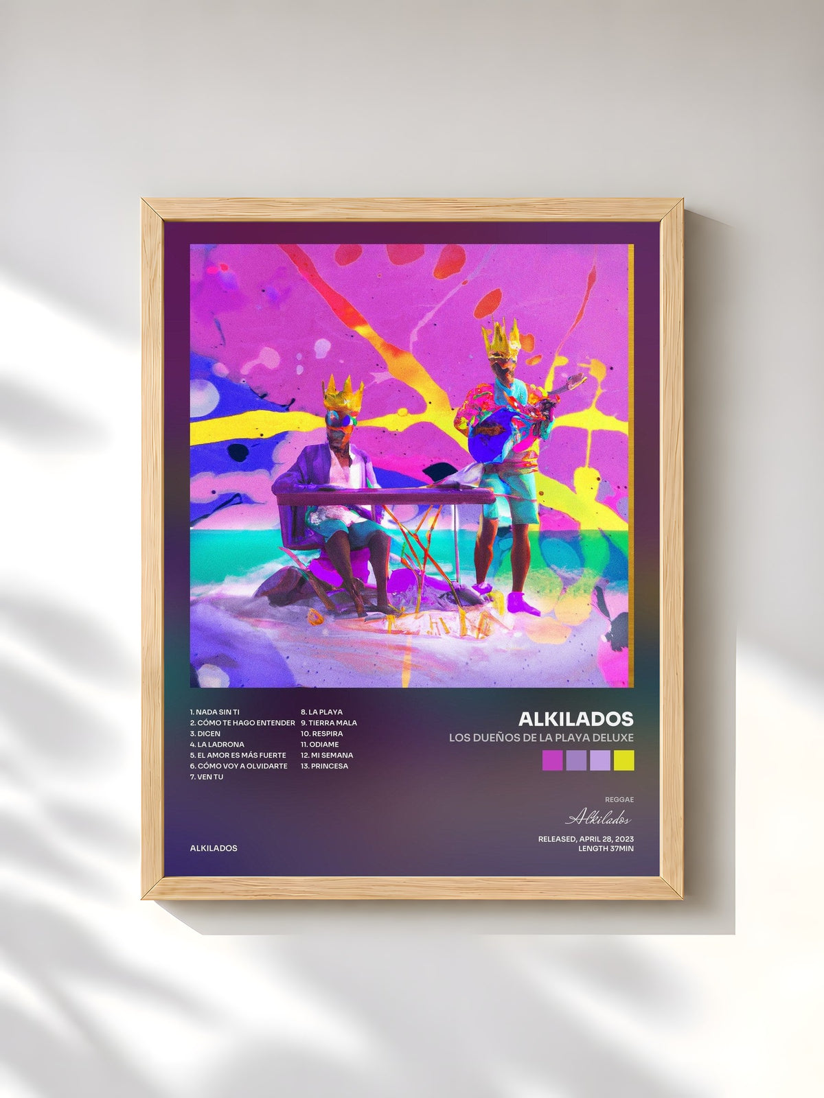#bois Tableau de l'album Los Dueños de la Playa Deluxe de Alkilados, cadre en bois brut, imprimé et encadré en France