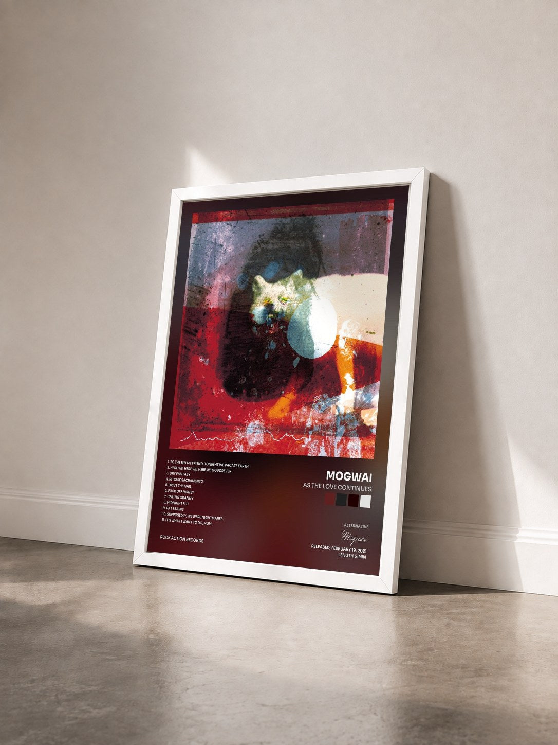 #blanc Tableau de l'album As The Love Continues de Mogwai vu de trois quarts, cadre blanc