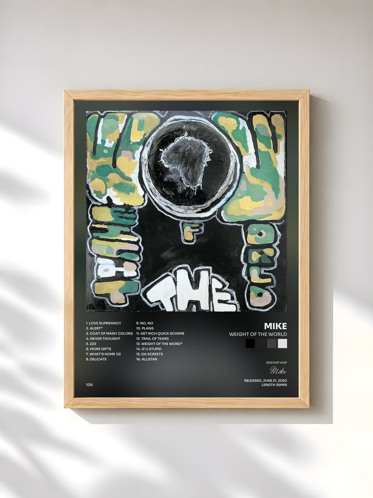 #bois Tableau de l'album weight of the world de Mike, cadre en bois brut, imprimé et encadré en France