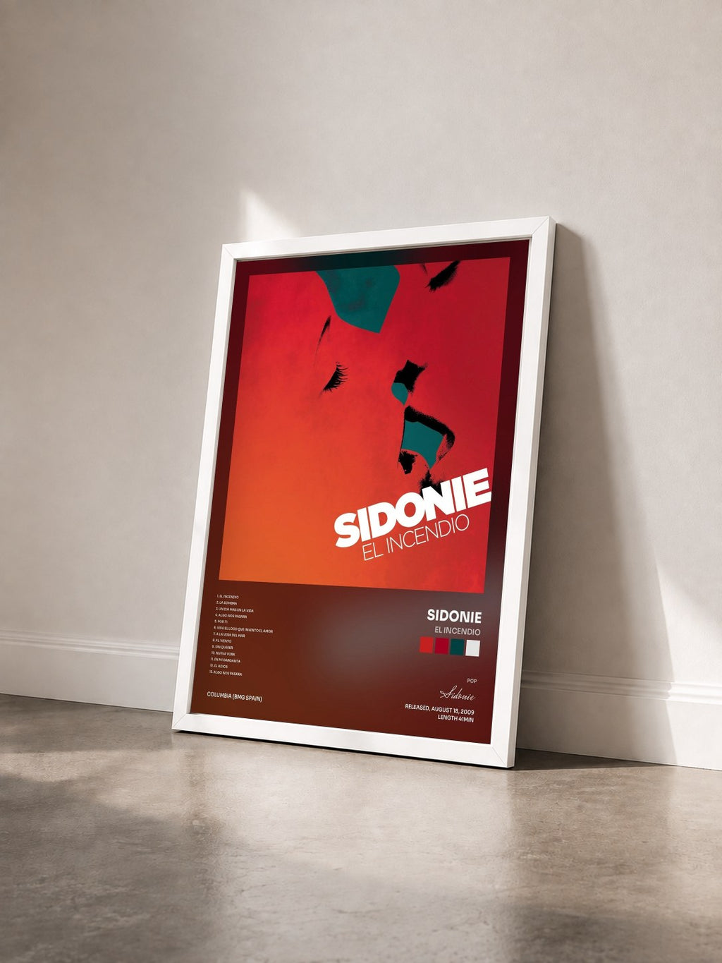 #blanc Tableau de l'album El Incendio de Sidonie vu de trois quarts, cadre blanc