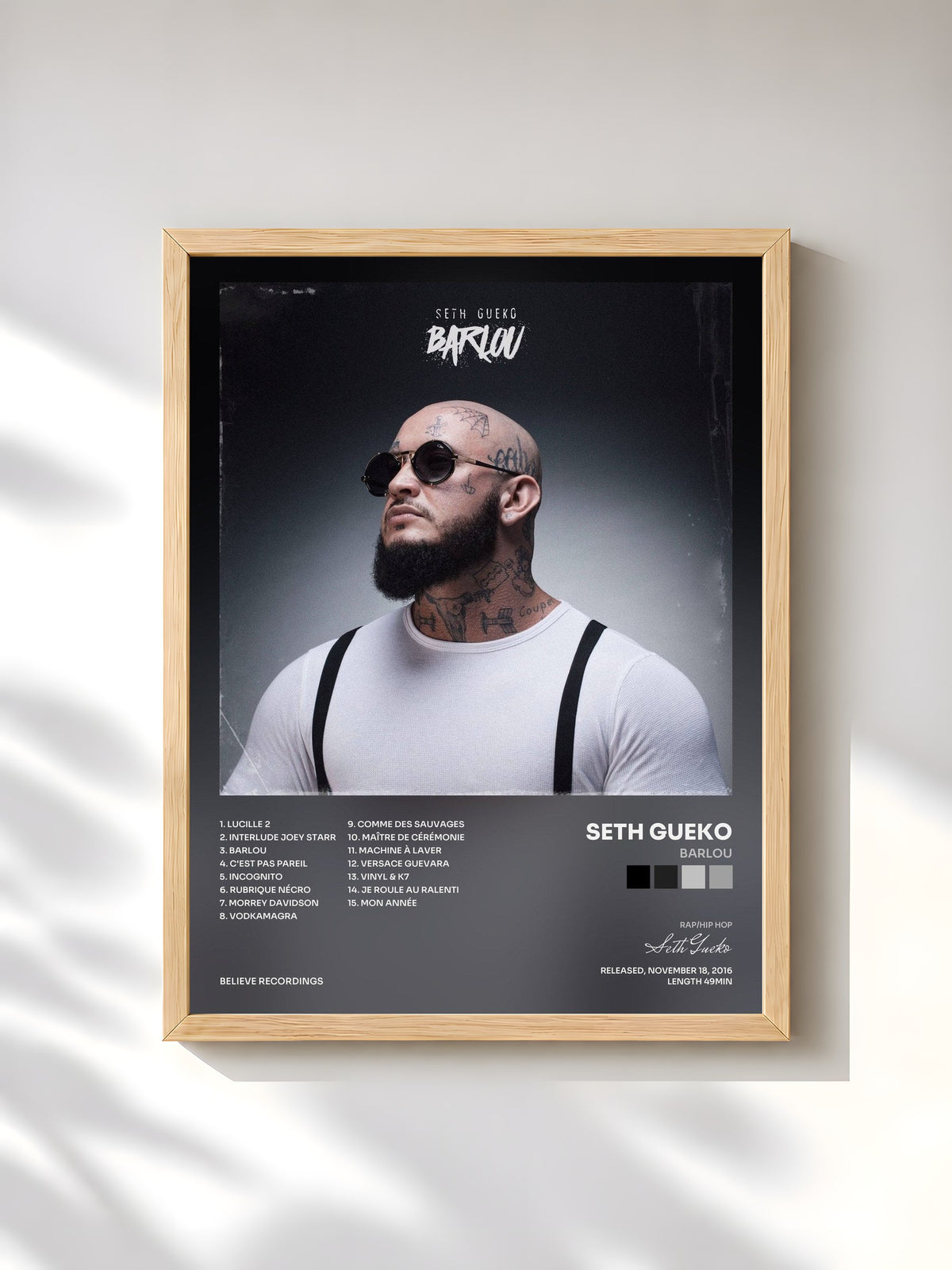 #bois Tableau de l'album Barlou de Seth Gueko, cadre en bois brut, imprimé et encadré en France
