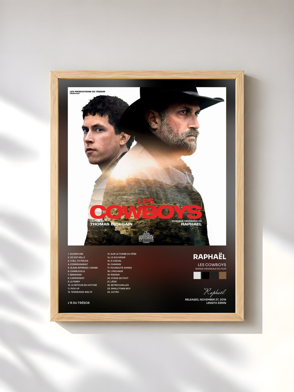 #bois Tableau de l'album Les cowboys (Bande originale du film) de Raphaël, cadre en bois brut, imprimé et encadré en France