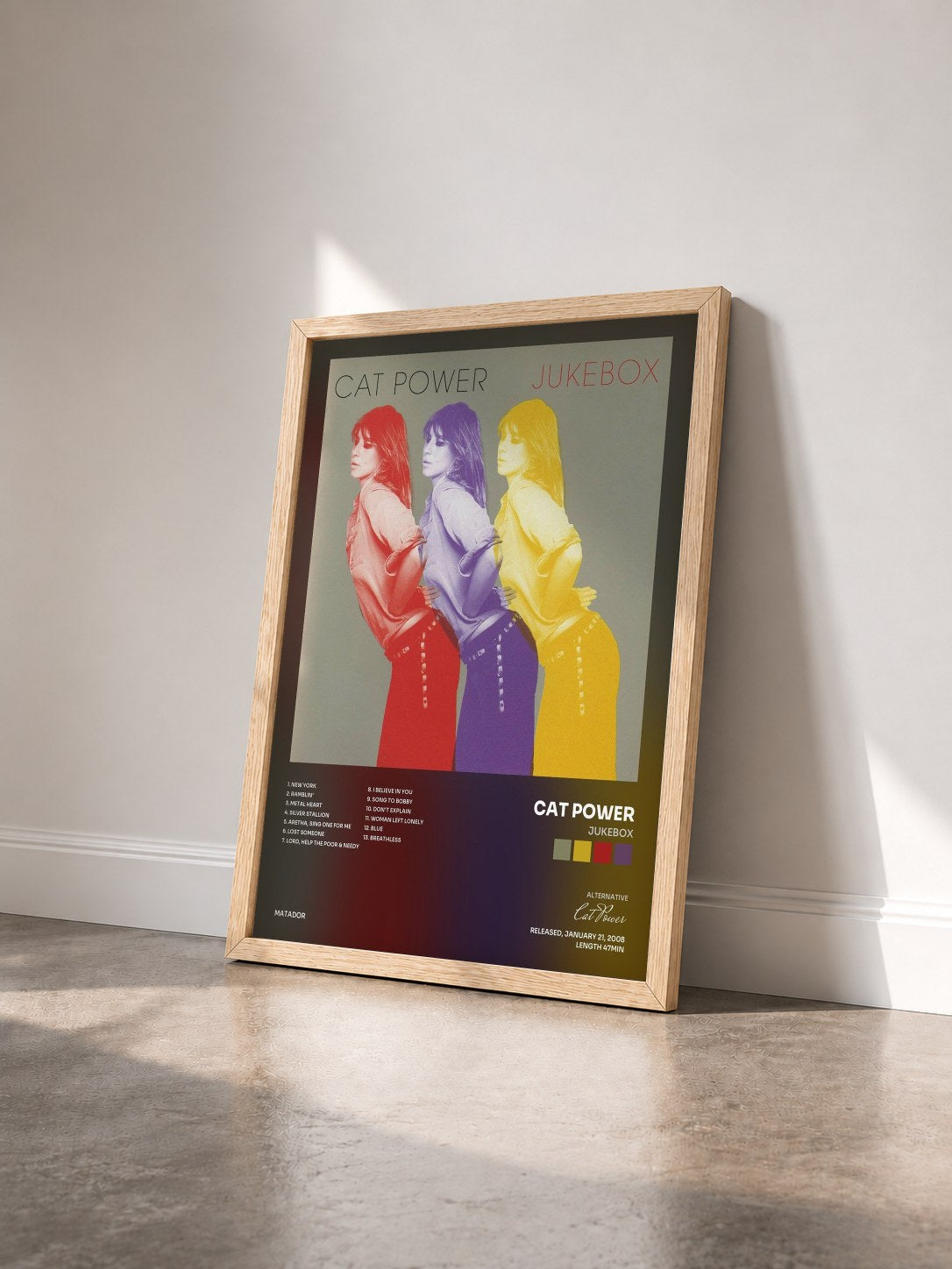 #bois Tableau de l'album Jukebox de Cat Power vu de trois quarts, cadre en bois brut