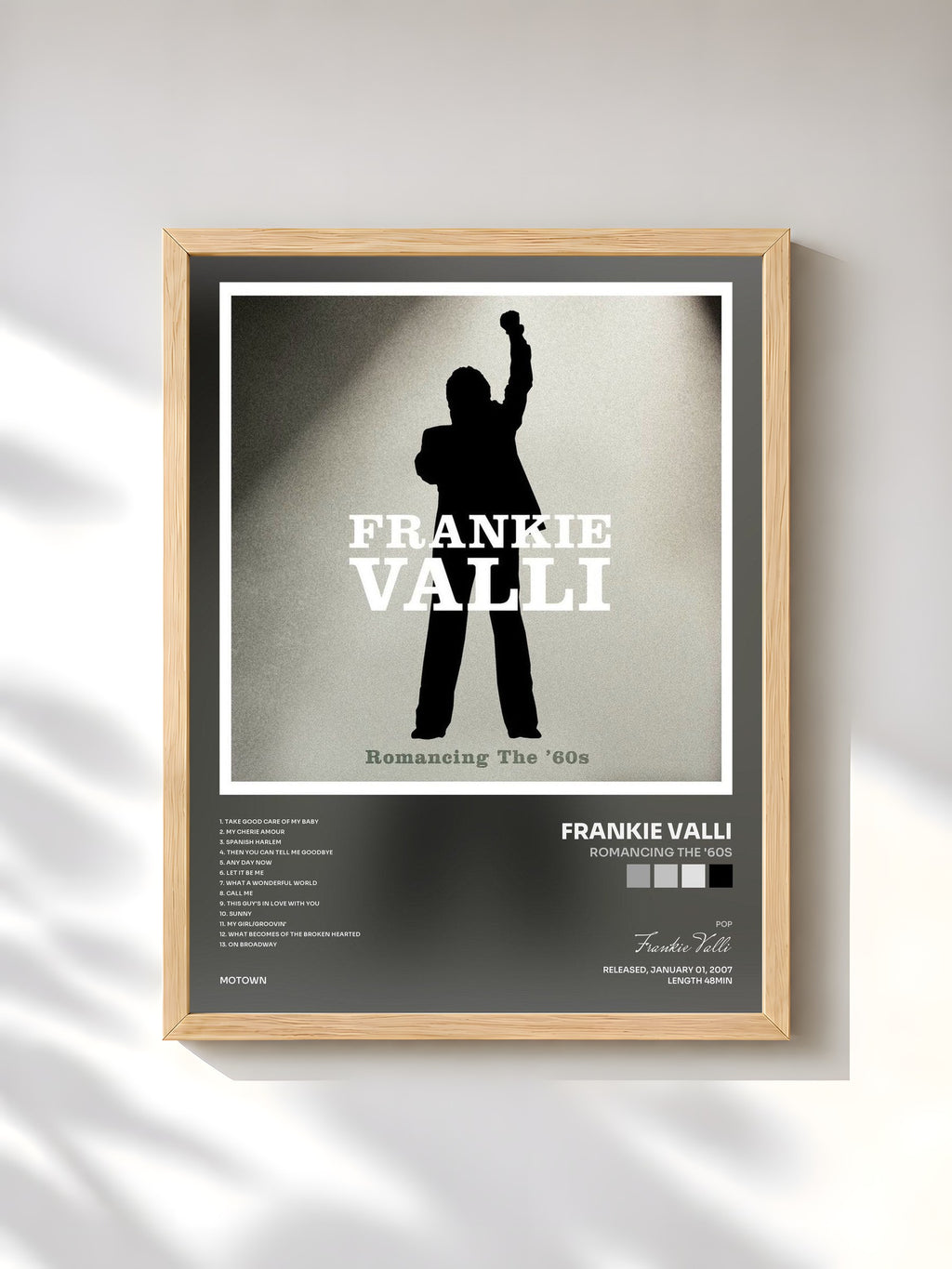 #bois Tableau de l'album Romancing The '60s de Frankie Valli, cadre en bois brut, imprimé et encadré en France