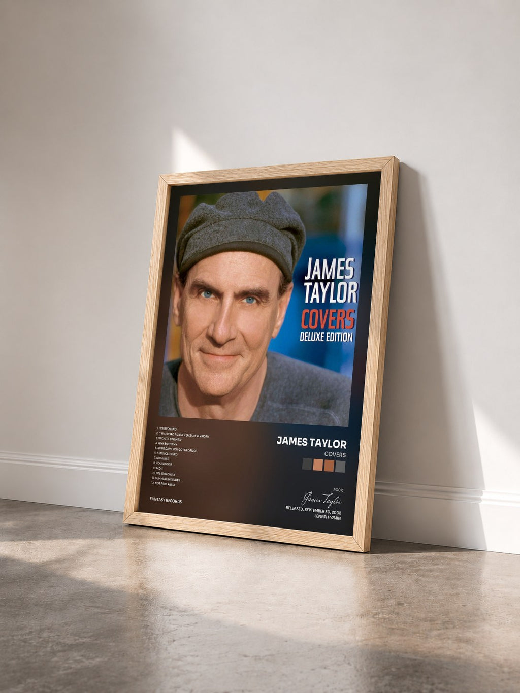 #bois Tableau de l'album Covers de James Taylor vu de trois quarts, cadre en bois brut
