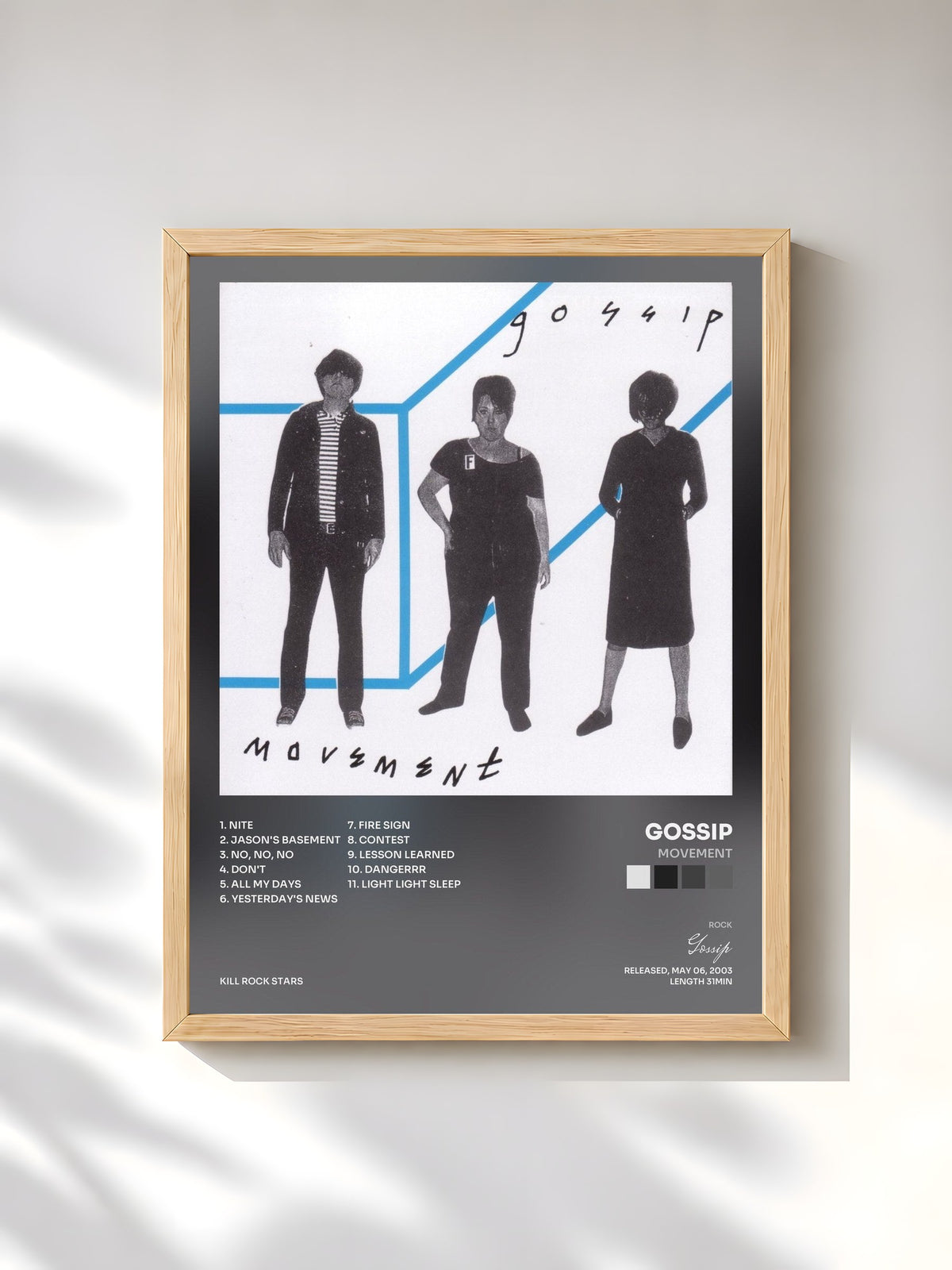 #bois Tableau de l'album Movement de Gossip, cadre en bois brut, imprimé et encadré en France