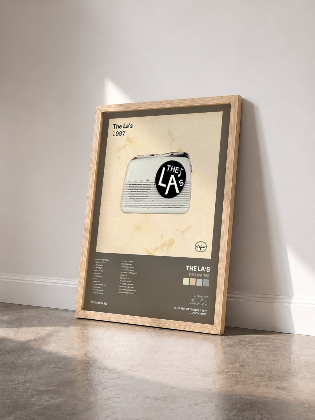 #bois Tableau de l'album The La's 1987 de The La's vu de trois quarts, cadre en bois brut